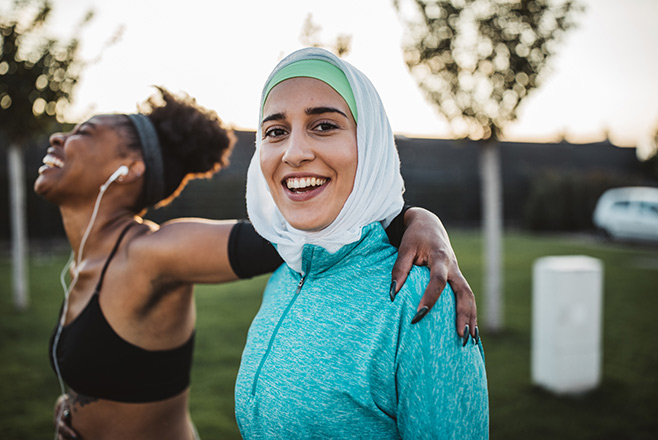 Two women exercising outdoors